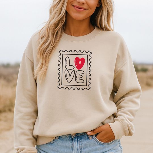 Discover Love Stamp Valentine Sweatshirt, Cute Romantic Gift for Couples