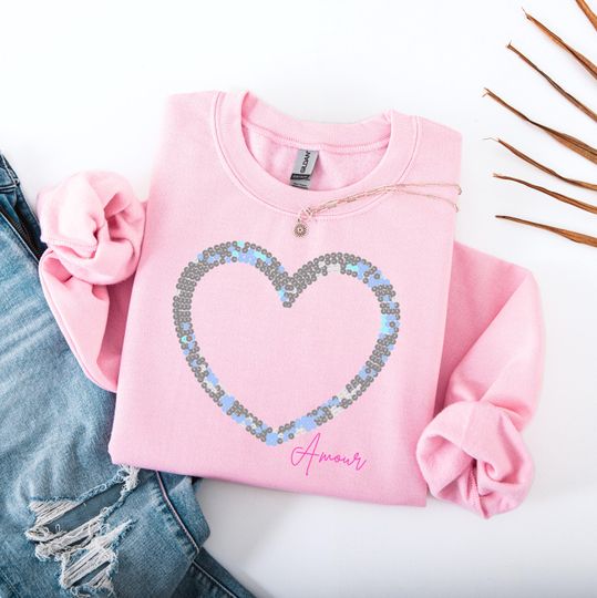 Discover Amour Heart Sweatshirt, Sparkle Love Cozy Valentine Gift for Couples
