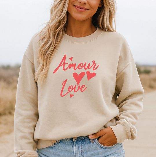 Discover Amour Love Sweatshirt, Valentine Graphic Romantic Cozy Gift for Couples
