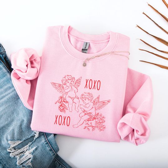 Discover XOXO Valentine Shirt, Angel Love Sweatshirt, Romantic Cherub Top, Vintage Valentine Gift, Cute Love Shirt