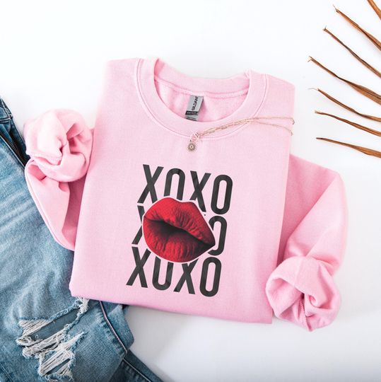 Discover XOXO Lips Sweatshirt, Valentine's Day Gift for Her, Preppy Love Shirt, Girlfriend Gift