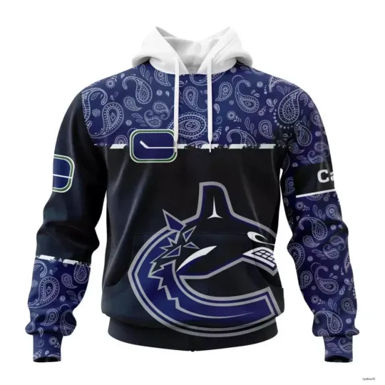 Personalized Vancouver Canuck Hoodie Pullover Hockey With Paisley Pattern Gift