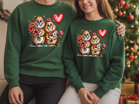 Discover Cute Capybara Couple Sweatshirt, Valentine's Day Sweat