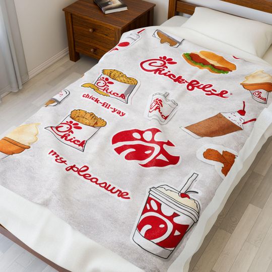 Discover Chick-fil-A Fleece Blanket with Fries and Milkshake Pattern