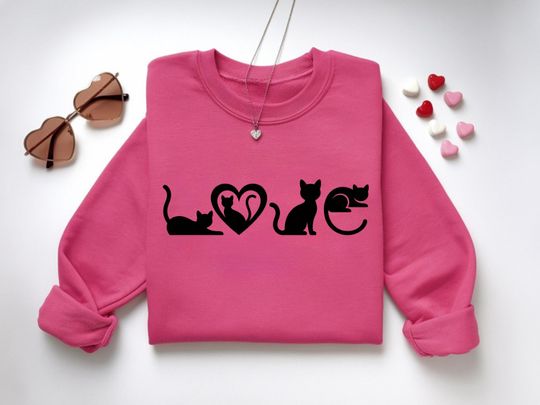 Discover Black Cat Love Sweatshirt, Valentine's Day Sweat