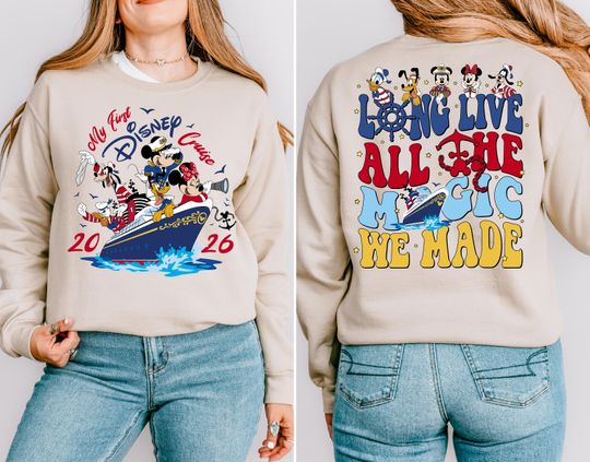 Discover My First Disney Cruise 2026 Sweatshirt, Disney Cruise Family Trip Hoodie, Front and Back Disney Vacation Crew Pullover