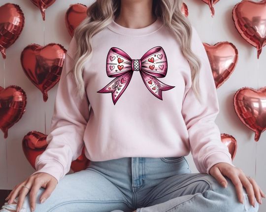 Discover Coquette Valentine Heart Bow Sweatshirt, Valentine's Day Bow Sweat