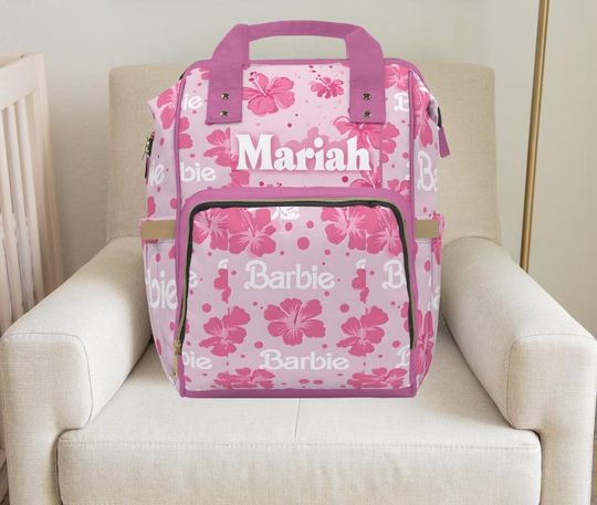 Discover Barbie Floral Diaper Bag,Cherry Blossom Girl Backpack, :Barbie Backpack, girl diaper bag, custom diaper bag,new mom gifts,