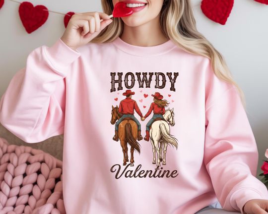 Discover Howdy Valentine Sweatshirt, Cowboy Couple Sweat, Valentine's Day Graphic