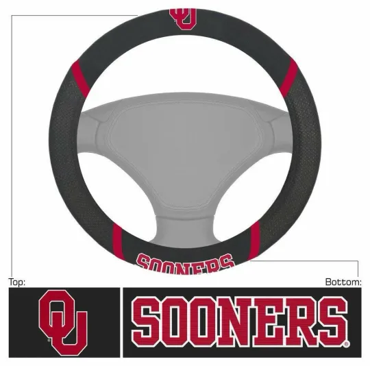 Discover Oklahoma Sooners Car Truck SUV Universal Fit Black Steering Wheel Cover