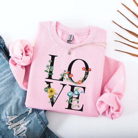 Discover Love Floral Typography Valentine Red Sweatshirt