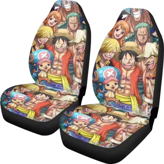 Discover 2Pcs Anime One Piece Luffy Universal Seat Covers Cartoon Car Front Seat Protecto