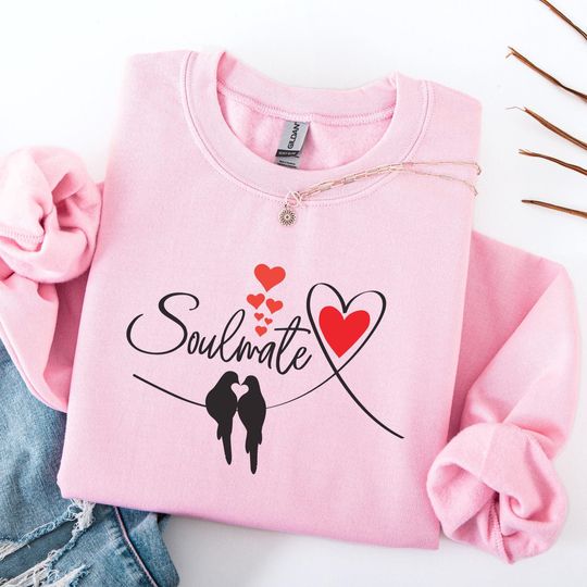 Soulmate Birds Sweatshirt, Romantic Heart Crewneck, Love Couple Top, Womens Pullover