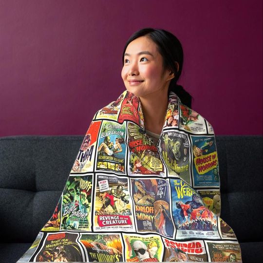 Discover Vintage Horror Poster Plush Blanket with Cozy Throw for Home Decor and Film Enthusiasts