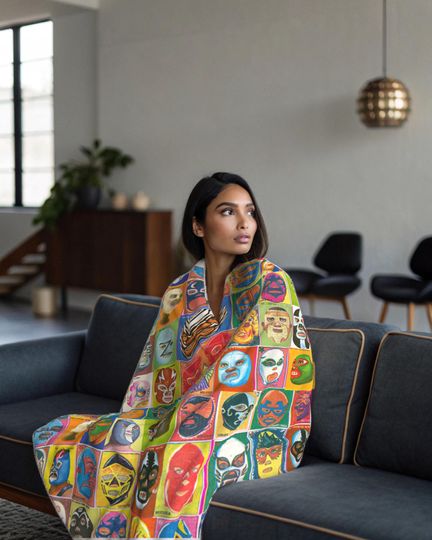 Discover Lucha Libre Mask Fleece Blanket, Soft Velveteen Plush Throw