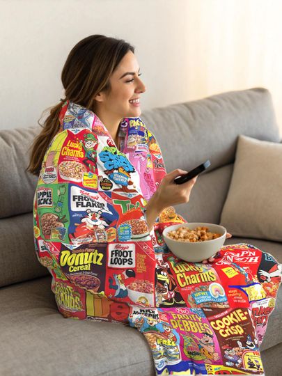 Vintage Cereal Box Fleece Blanket, Retro Velveteen Plush Throw