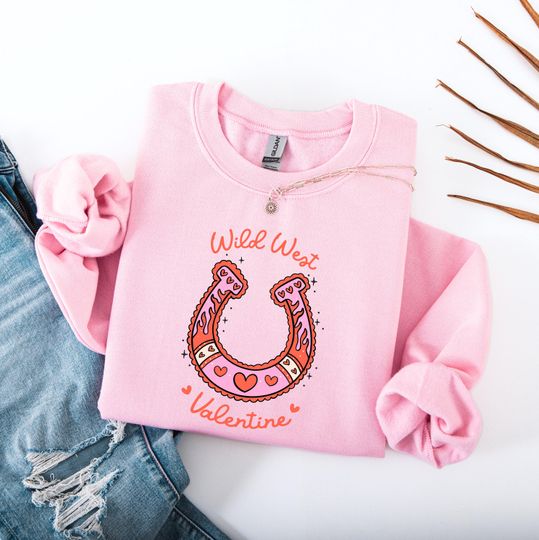 Discover Wild West Valentine Sweatshirt, Retro Horseshoe Crewneck, Cowgirl Love Top, Western Pullover