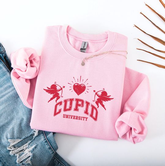 Discover Cupid University Shirt, Varsity Valentine Tee, Retro College Graphic, Heart Angels Top