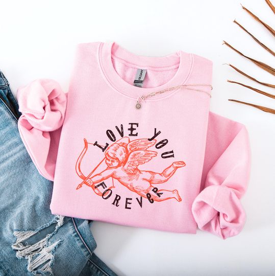 Discover Love You Forever Sweatshirt, Vintage Cupid Crewneck, Retro Angel Top, Sketch Graphic Gift