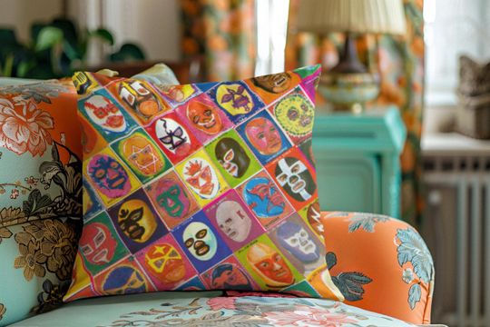 Discover Lucha Libre Masked Wrestler Throw Pillow | Spun Polyester Square Pillow