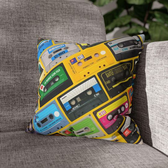 Retro Cassette Tape Throw Pillow Cover - 80s Music Home Decor