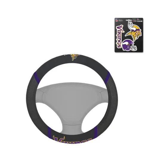Discover MINNESOTA VIKINGS MESH GRIP STEERING WHEEL COVER & 1 PACK DIE-CUT VINYL DECALS