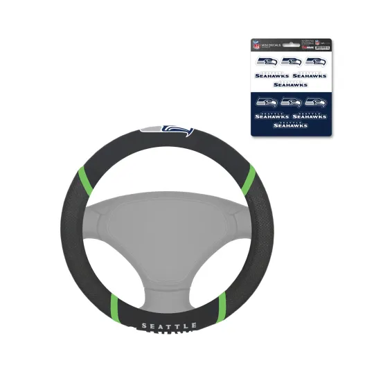 Discover NEW SEATTLE SEAHAWKS MESH GRIP STEERING WHEEL COVER & PREMIUM MINI DECAL PACK