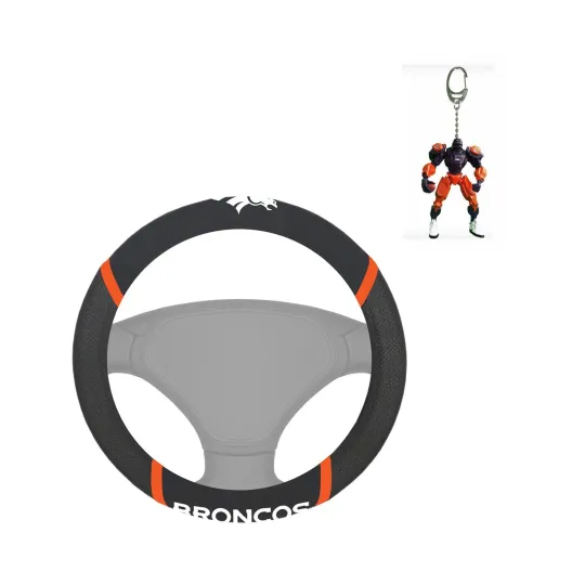 Discover NEW DENVER BRONCOS MESH GRIP STEERING WHEEL COVER & football ROBOT CLEATUS KEY CHAIN