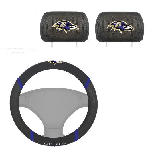 Discover NEW football BALTIMORE RAVENS MESH GRIP STEERING WHEEL COVER & 2PC HEADREST COVER