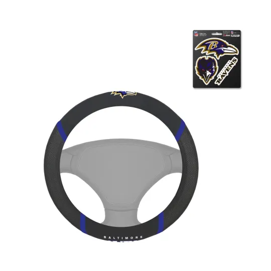 Discover BALTIMORE RAVENS MESH GRIP STEERING WHEEL COVER & 1 PACK DIE-CUT VINYL DECALS