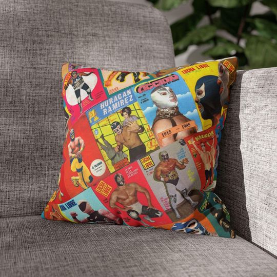 Lucha Libre Throw Pillowcase - Retro Mexican Wrestling Decor