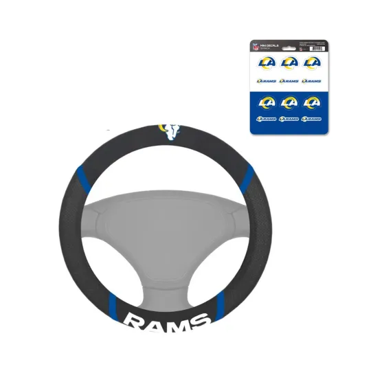 Discover NEW LOS ANGELES RAMS MESH GRIP STEERING WHEEL COVER & PREMIUM MINI DECAL PACK