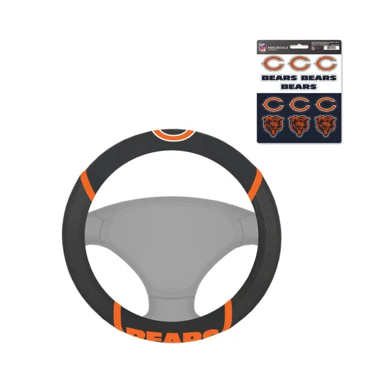 Discover NEW football CHICAGO BEARS MESH GRIP STEERING WHEEL COVER & PREMIUM MINI DECAL PACK