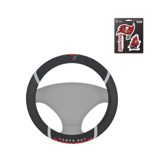 Discover TAMPA BAY BUCCANEERS Mesh Grip STEERING WHEEL COVER/ 1 PACK DIE-CUT VINYL DECALS