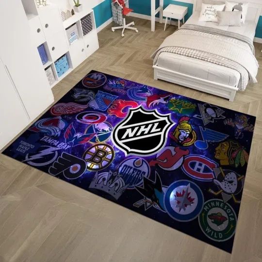 Discover NHL Rug, Hockey Team Logos Rug, Hockey Rug, Colorful Rug, Sport Rug, Young Room