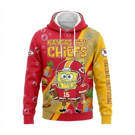 Chiefs SpongeBob SquarePants Football Team All Over Print 3D Hoodie