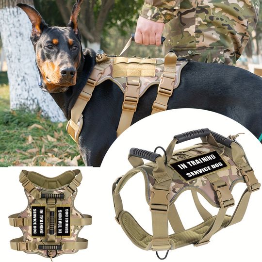 Discover Dog Tactical Harness No Pull,Pet Dog Harness with 4 Dog Patches, Reflective Pet Harness Vest with Durable Soft Padded Handle