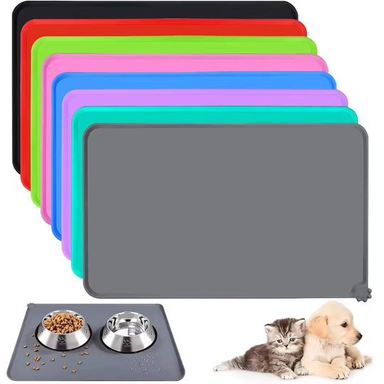 Discover Cat Dog Food Mat For Pet Feeding Bowl Floors Waterproof Non Slip, Silicone Pet Bowl Mat - High-Lipped, Non-Stick, Waterproof Pad