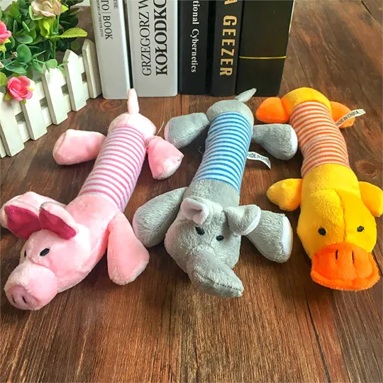 Discover Plush Cute Elephant Duck Pig Pet Dog Cat Squeak Sound Dog Toys Funny Fleece Durability Chew Molar Toy Fit for All Pets