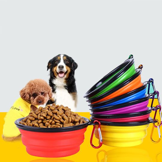 Discover Collapsible Pet Silicone Dog Food Water Bowl Outdoor Camping Travel Portable Folding Pet Supplies Pet Bowl Dishes with Carabiner