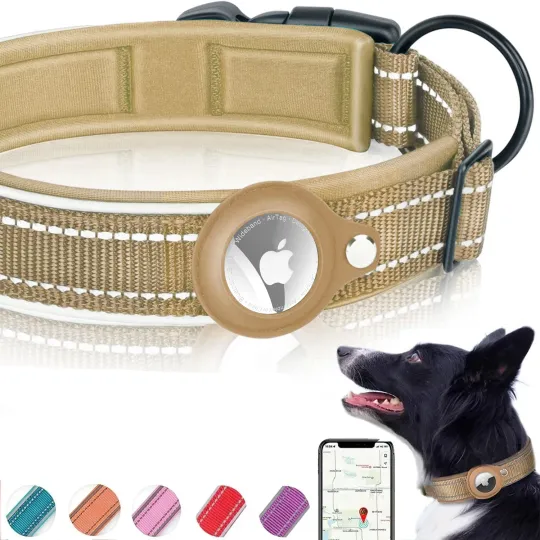 Discover AirTag Dog Collar Reflective Dog Collar Padded Dog Collars AirTag Holder Case Adjustable Pet Collar for Small Medium Large Dogs