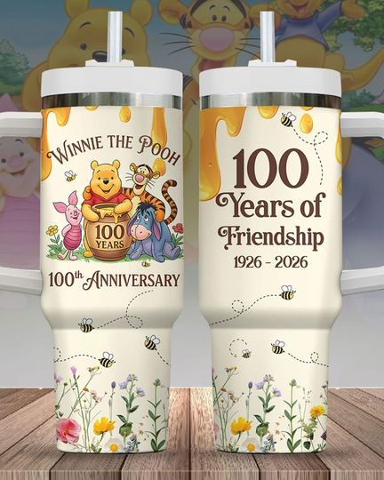 Discover Winnie The Pooh 100th Anniversary Tumbler 40oz, Disney 100 Years Friendship Tumbler, Disney Family Trip Tumbler Cup, Pooh Love Cups