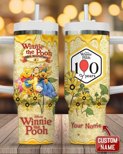 Discover Custom Winnie The Pooh 100th Anniversary Tumbler 40oz, Pooh Tigger Eeyore 2026 Cup, Personalized Disney 100 Years Friendship Tumbler