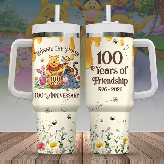 Discover Winnie The Pooh 100th Anniversary Tumbler 40oz, Disney 100 Years Friendship Tumbler, Disney Family Trip 2026 Tumbler Cup, Pooh Love Cup