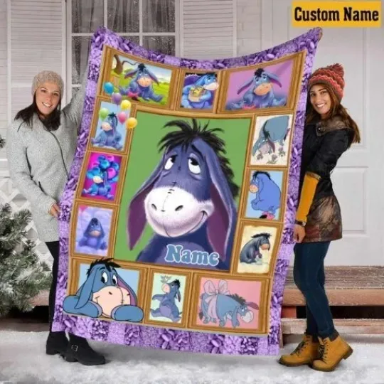 Discover Eeyore Blanket, Fleece Sherpa, Custom Name Cartoon Kids Gift