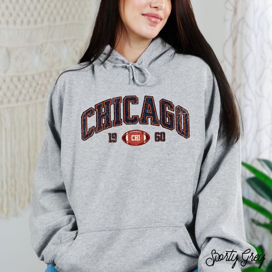 Discover Vintage Bear Football Hoodie - Varsity Style Chicago Football Hooded Sweater for Game Day, Bear Tailgate Apparel, Perfect Bear Fan Gift