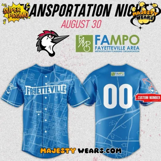 Discover Custom Fayetteville Woodpecker Transportation Night 2025 Baseball Jersey