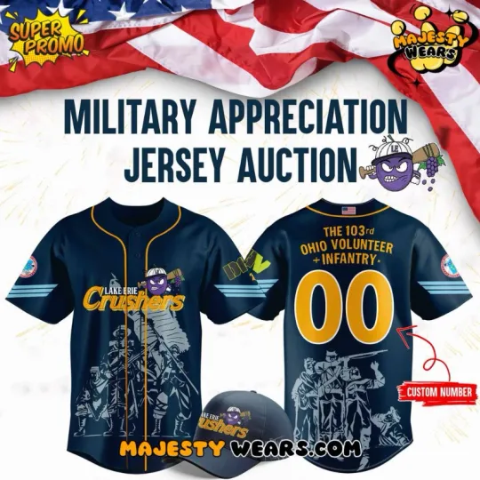 Custom Lake Erie Crusher X Mititary Appreciation Baseball Jersey