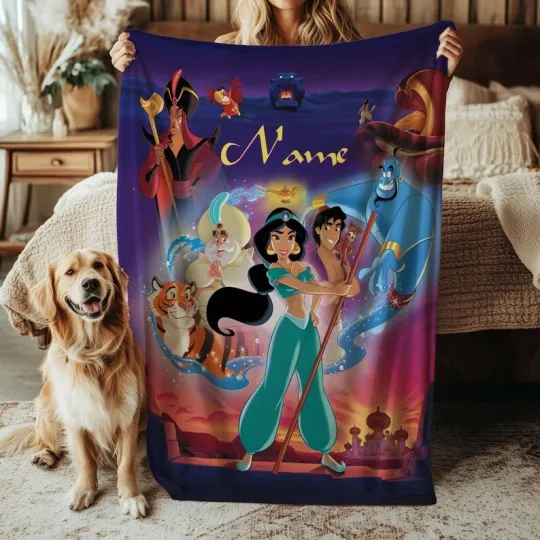 Discover Disney Aladdin Jasmine Fleece Bed Custom Blanket Gift