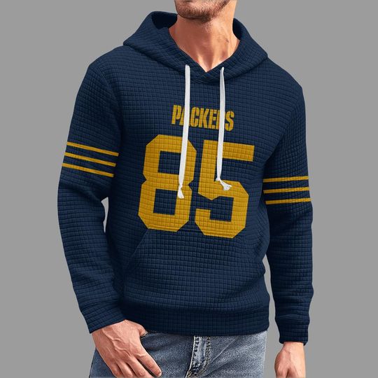 Green Bay Packers Hoodie - White Knit Pullover - Green and Gold Accents - football Fan Gear - Number 85 Jersey Style